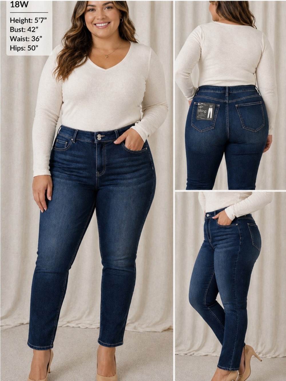 Cato Jeans 16W High Rise Tummy Control Dark Wash Stretch Slim Straight NWT
